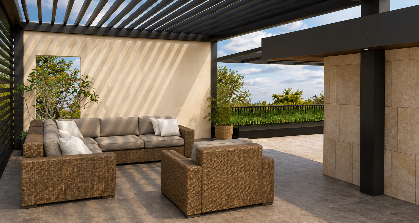 THE SYMMETRY RESIDENCE – Rooftop Pergola Terrace & Greenery